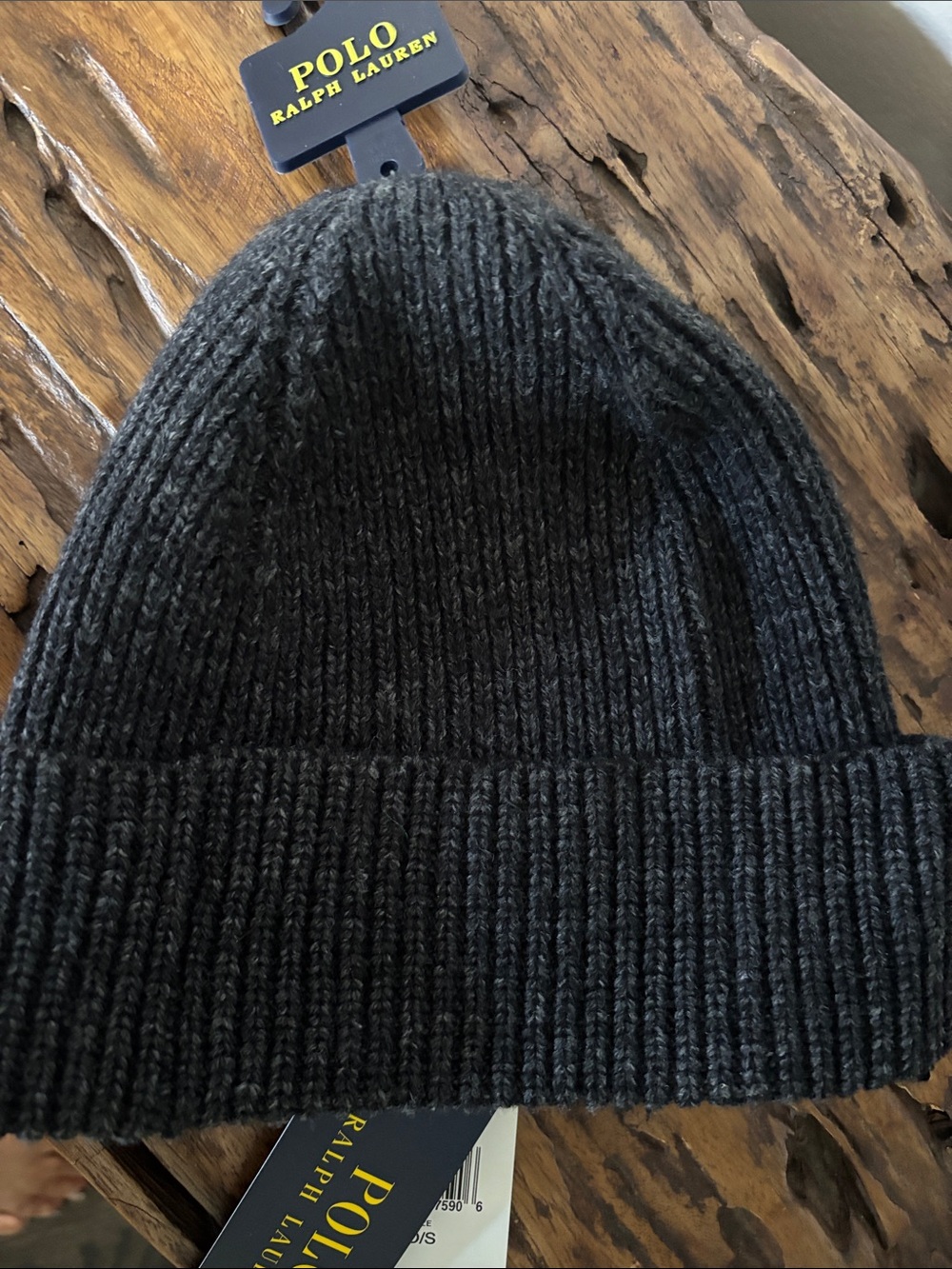 Polo by Ralph Lauren Charcoal Ribbed Knit Beanie with Embroidered Pony NWT - Picture 6 of 6